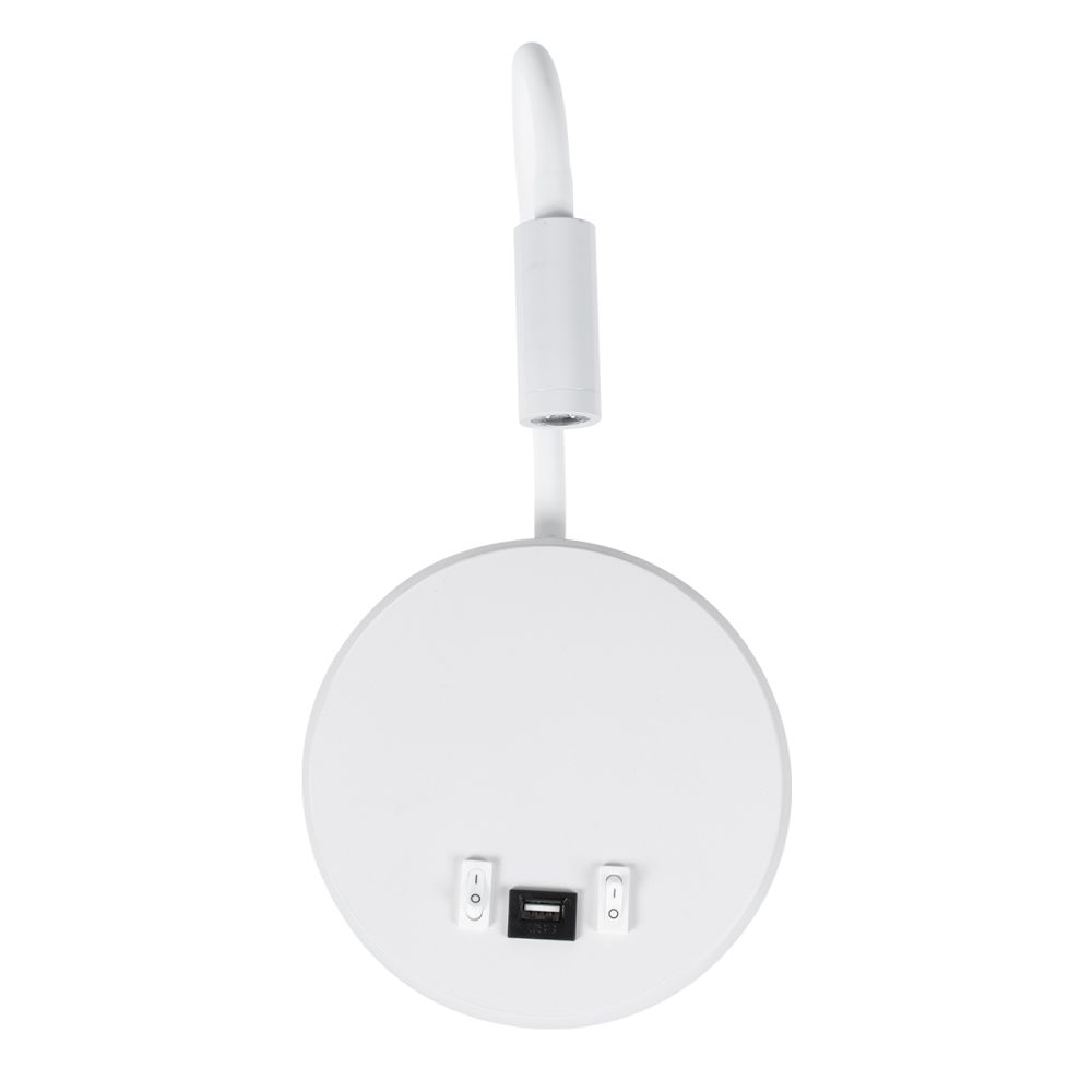 GLOBOSTAR® GOOSE 60881 Μοντέρνο Φωτιστικό Τοίχου - Απλίκα Ξενοδοχείου Reading Light με Φορτιστή USB 3A LED 6W 600lm 36° & 360° AC 220-240V IP20 Φυσικό Λευκό 4500K - CREE XPE & Lumileds SMD Chip & TÜV SÜD Driver - Λευκό Ματ - Μ15.5 x Π15 x Υ30.