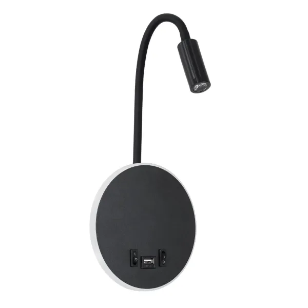 GLOBOSTAR® GOOSE 60883 Μοντέρνο Φωτιστικό Τοίχου - Απλίκα Ξενοδοχείου Reading Light με Φορτιστή USB 3A LED 6W 600lm 36° & 360° AC 220-240V IP20 Φυσικό Λευκό 4500K - CREE XPE & Lumileds SMD Chip & TÜV SÜD Driver - Μαύρο Ματ - Μ15.5 x Π15 x Υ30.