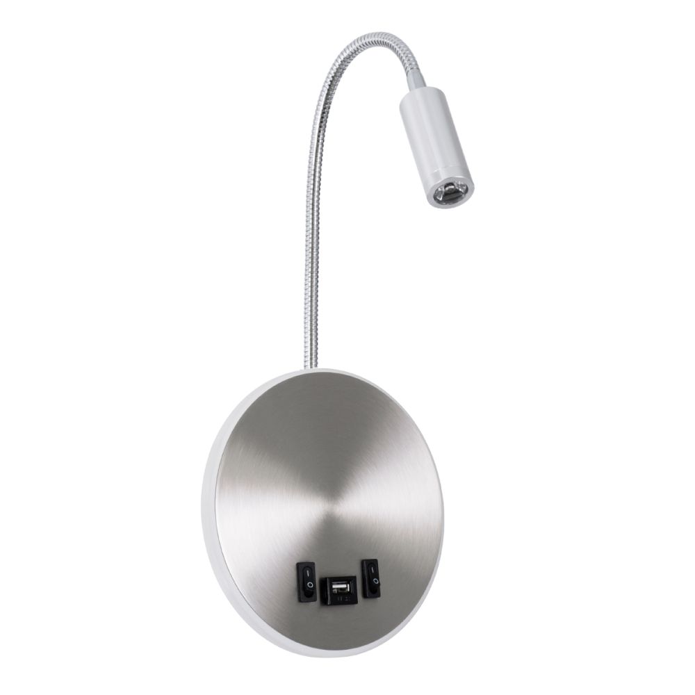 GLOBOSTAR® GOOSE 60884 Μοντέρνο Φωτιστικό Τοίχου - Απλίκα Ξενοδοχείου Reading Light με Φορτιστή USB 3A LED 6W 600lm 36° & 360° AC 220-240V IP20 Φυσικό Λευκό 4500K - CREE XPE & Lumileds SMD Chip & TÜV SÜD Driver - Νίκελ Βούρτσας - Μ15.5 x Π15 x