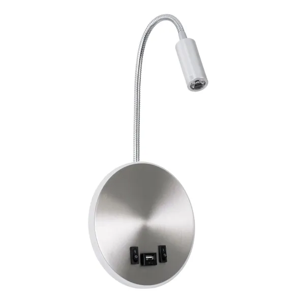 GLOBOSTAR® GOOSE 60884 Μοντέρνο Φωτιστικό Τοίχου - Απλίκα Ξενοδοχείου Reading Light με Φορτιστή USB 3A LED 6W 600lm 36° & 360° AC 220-240V IP20 Φυσικό Λευκό 4500K - CREE XPE & Lumileds SMD Chip & TÜV SÜD Driver - Νίκελ Βούρτσας - Μ15.5 x Π15 x
