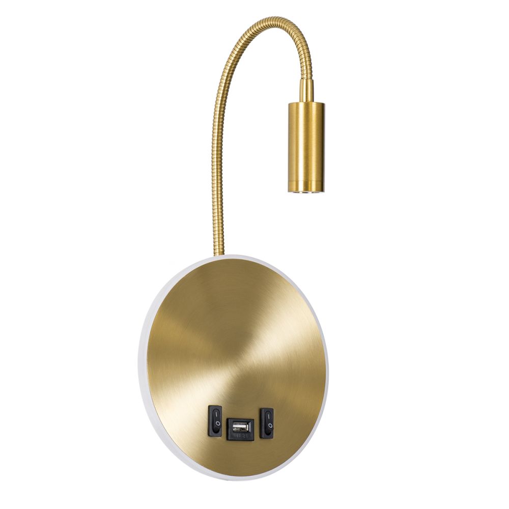 GLOBOSTAR® GOOSE 60885 Μοντέρνο Φωτιστικό Τοίχου - Απλίκα Ξενοδοχείου Reading Light με Φορτιστή USB 3A LED 6W 600lm 36° & 360° AC 220-240V IP20 Φυσικό Λευκό 4500K - CREE XPE & Lumileds SMD Chip & TÜV SÜD Driver - Χρυσό Πλατίνα - Μ15.5 x Π15 x 