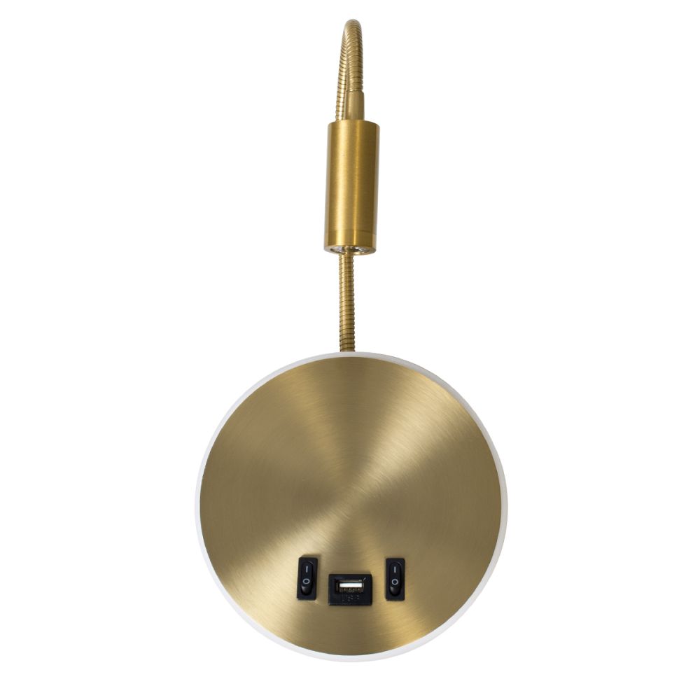 GLOBOSTAR® GOOSE 60885 Μοντέρνο Φωτιστικό Τοίχου - Απλίκα Ξενοδοχείου Reading Light με Φορτιστή USB 3A LED 6W 600lm 36° & 360° AC 220-240V IP20 Φυσικό Λευκό 4500K - CREE XPE & Lumileds SMD Chip & TÜV SÜD Driver - Χρυσό Πλατίνα - Μ15.5 x Π15 x 