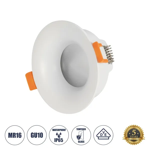 kelvo® LAMDA 60894 Χωνευτό Φωτιστικό Downlight Σποτ Μπάνιου για Λάμπα MR16 με Ντουί 1 x GU10 AC 220-240V Αδιάβροχο IP65 - Λευκό Ματ - Μ8.5 x Π8.5 x Υ3.5cm / Q7.5cm