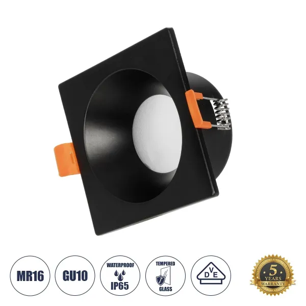 GLOBOSTAR® EPSILON 60895 Χωνευτή Βάση για Σποτ MR16 με Ντουί GU10/GU5.3 Αδιάβροχο IP65 - Μαύρο & Λευκό - Μ8.5 x Π8.5 x Υ4.4cm / Q7.5 x 7.5cm