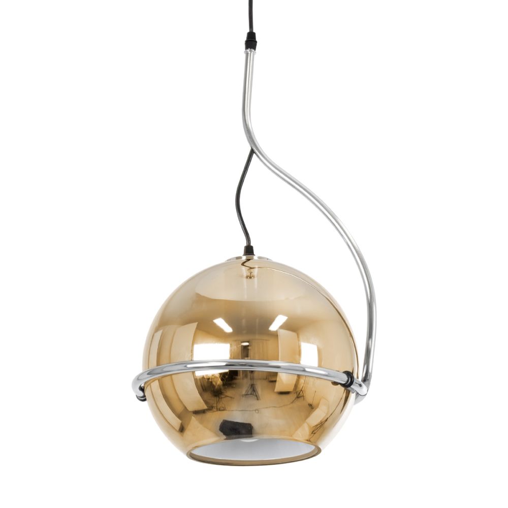 GLOBOSTAR® GLASSO 60927 Μοντέρνο Κρεμαστό Φωτιστικό Οροφής με Ντουί 1 x E27 AC 220-240V IP20 - Ασημί & Μελί - Μ27 x Π27 x Υ52cm