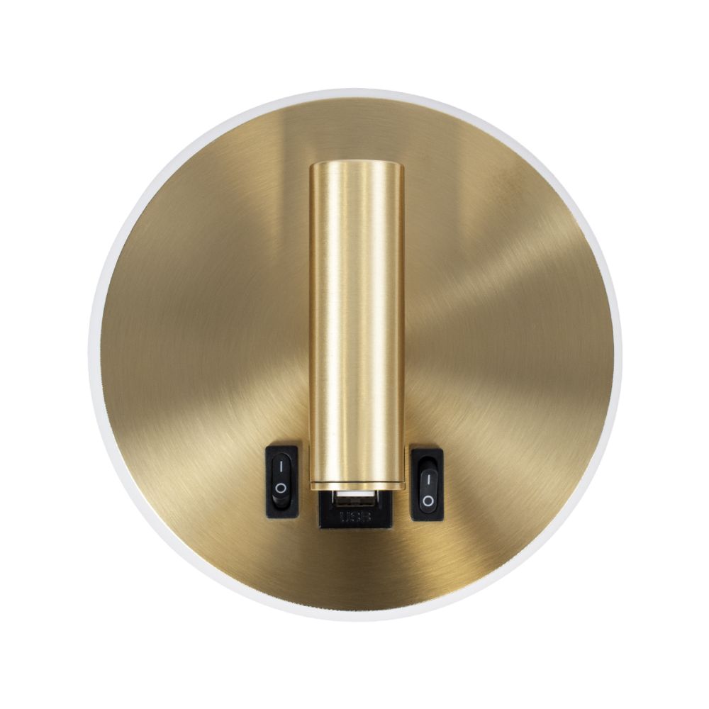 GLOBOSTAR® LADY-R 60940 Μοντέρνο Φωτιστικό Τοίχου - Απλίκα Ξενοδοχείου Reading Light με Φορτιστή USB 3A LED 6W 600lm 36° & 360° AC 220-240V IP20 Φυσικό Λευκό 4500K - Bridgelux COB Chip & TÜV SÜD Driver - Χρυσό Βούρτσας - Μ15 x Π15 x Υ17cm - 3 Χρόν