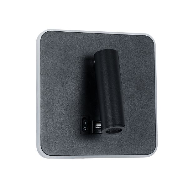 GLOBOSTAR® LADY-S 60942 Μοντέρνο Φωτιστικό Τοίχου - Απλίκα Ξενοδοχείου Reading Light με Φορτιστή USB 3A LED 6W 600lm 36° & 360° AC 220-240V IP20 Φυσικό Λευκό 4500K - Bridgelux COB Chip & TÜV SÜD Driver - Μαύρο Ματ - Μ15 x Π15 x Υ7cm - 3 Χρόνια Εγγ