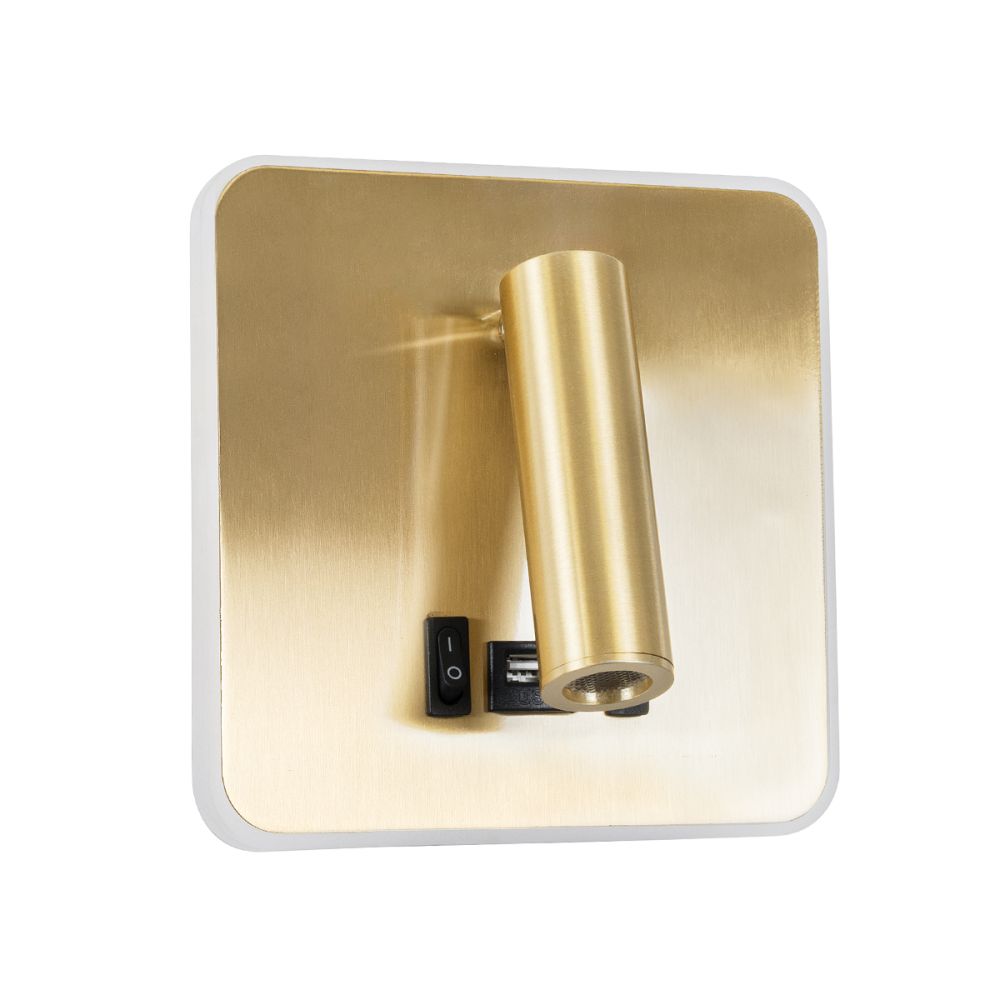 GLOBOSTAR® LADY-S 60944 Μοντέρνο Φωτιστικό Τοίχου - Απλίκα Ξενοδοχείου Reading Light με Φορτιστή USB 3A LED 6W 600lm 36° & 360° AC 220-240V IP20 Φυσικό Λευκό 4500K - Bridgelux COB Chip & TÜV SÜD Driver - Χρυσό Πλατίνα - Μ15 x Π15 x Υ7cm - 3 Χρόνια