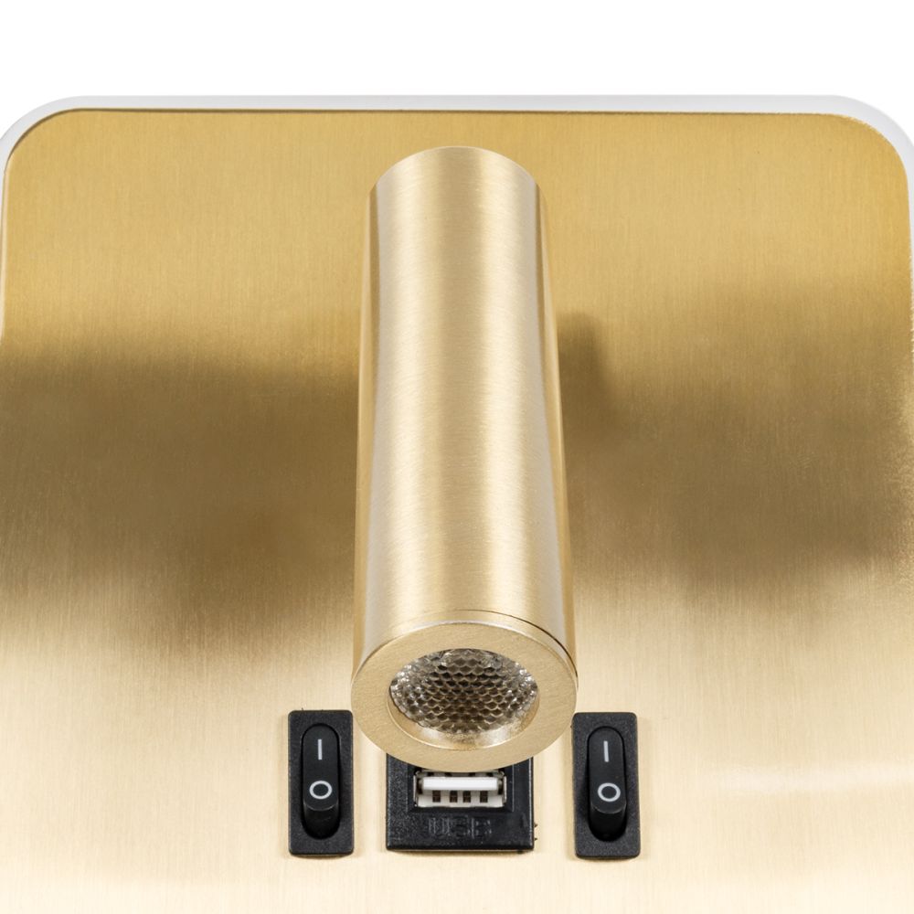 GLOBOSTAR® LADY-S 60944 Μοντέρνο Φωτιστικό Τοίχου - Απλίκα Ξενοδοχείου Reading Light με Φορτιστή USB 3A LED 6W 600lm 36° & 360° AC 220-240V IP20 Φυσικό Λευκό 4500K - Bridgelux COB Chip & TÜV SÜD Driver - Χρυσό Πλατίνα - Μ15 x Π15 x Υ7cm - 3 Χρόνια