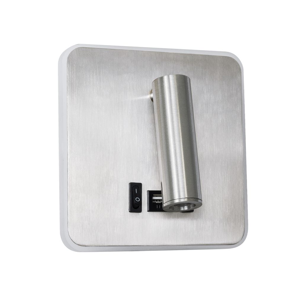 GLOBOSTAR® LADY-S 60945 Μοντέρνο Φωτιστικό Τοίχου - Απλίκα Ξενοδοχείου Reading Light με Φορτιστή USB 3A LED 6W 600lm 36° & 360° AC 220-240V IP20 Φυσικό Λευκό 4500K - Bridgelux COB Chip & TÜV SÜD Driver - Νίκελ Βούρτσας - Μ15 x Π15 x Υ7cm - 3 Χρόνι