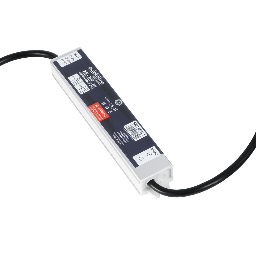GLOBOSTAR® LUMISPLASH 60961 Τροφοδοτικό/Μετασχηματιστής Class II SELV 36W 1.5A DC 24V Αδιάβροχο IP68 - AC 220-240V σε DC 24V - Μ17 x Π3 x Υ2cm - 3 Χρόνια Εγγύηση