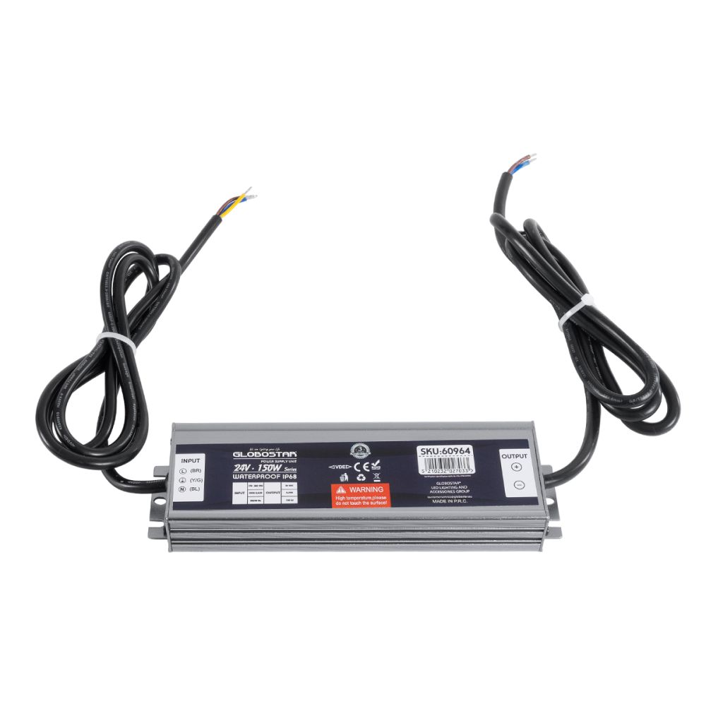 GLOBOSTAR® LUMISPLASH 60964 Τροφοδοτικό/Μετασχηματιστής Class II SELV 150W 6.25A DC 24V Αδιάβροχο IP68 - AC 220-240V σε DC 24V - Μ20 x Π5.5 x Υ2.5cm - 3 Χρόνια Εγγύηση
