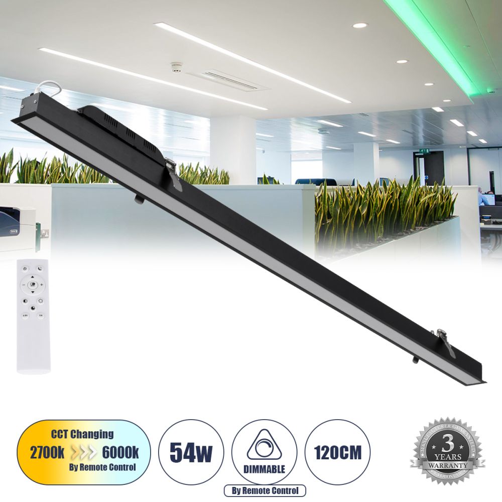 GLOBOSTAR® LUCA 61032 Μοντέρνο Φωτιστικό Οροφής LED 54W 6500lm 120° AC 220-240V IP20 Ρυθμιζόμενο Λευκό CCT με Χειριστήριο από 2700K έως 6000K Dimmable - Lumileds SMD Chip - Μαύρο Ματ - Μ121.5 x Π5 x Υ4cm - 3 Χρόνια Εγγύηση