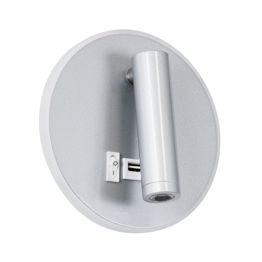 GLOBOSTAR® JERSEY 61103 Μοντέρνο Φωτιστικό Τοίχου - Απλίκα Ξενοδοχείου Reading Light με Φορτιστή USB 3A LED 10W 1380lm 36° & 360° AC 220-240V IP20 Φυσικό Λευκό 4500K - Bridgelux SMD Chip & TÜV SÜD Driver - Νίκελ Βούρτσας - Μ14.5 x Π14.5 x Υ6cm - 3