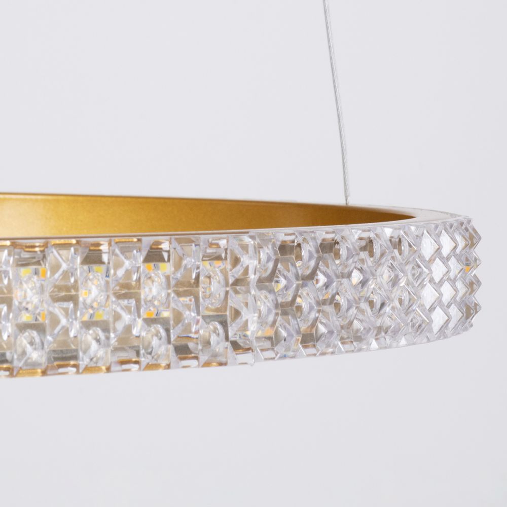 GLOBOSTAR® DIAMOND TRIO 61145 Μοντέρνο Κρεμαστό Φωτιστικό Οροφής LED 120W 14723lm 360° AC 220-240V IP20 Ρυθμιζόμενο Λευκό CCT με Χειριστήριο από 2700K έως 6000K Dimmable - Lumileds SMD Chip - Χρυσό Βούρτσας - Μ150 x Π150 x Υ60cm - 3 Χρόνια Εγγύηση