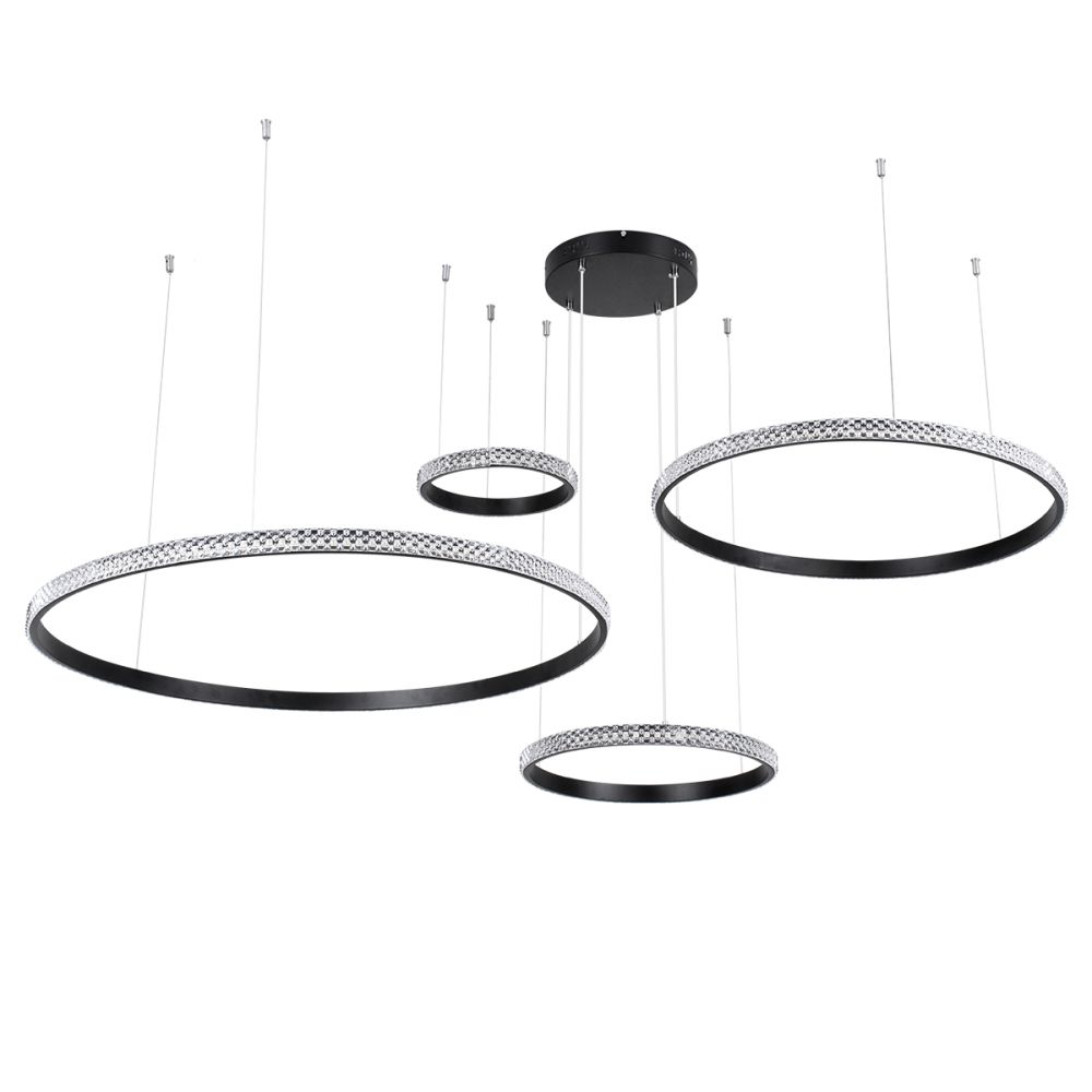 GLOBOSTAR® DIAMOND TETRA 61148 Μοντέρνο Κρεμαστό Φωτιστικό Οροφής LED 150W 18379lm 360° AC 220-240V IP20 Ρυθμιζόμενο Λευκό CCT με Χειριστήριο από 2700K έως 6000K Dimmable - Lumileds SMD Chip - Μαύρο Ματ - Μ150 x Π150 x Υ120cm - 3 Χρόνια Εγγύηση