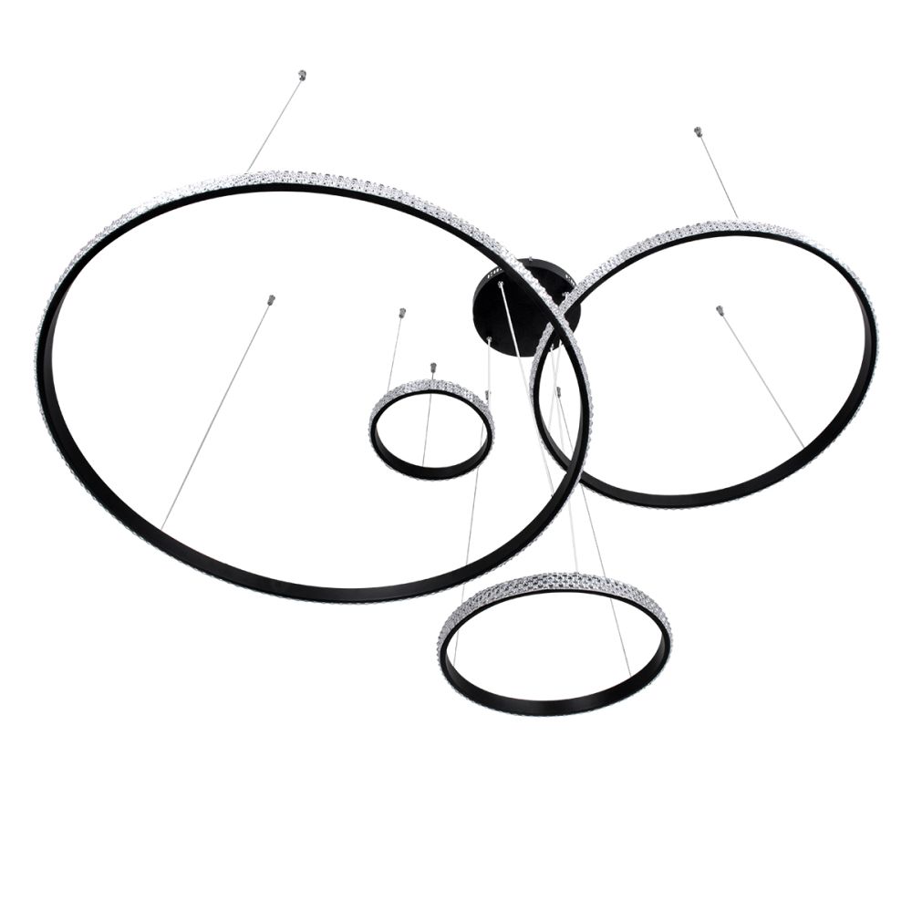 GLOBOSTAR® DIAMOND TETRA 61148 Μοντέρνο Κρεμαστό Φωτιστικό Οροφής LED 150W 18379lm 360° AC 220-240V IP20 Ρυθμιζόμενο Λευκό CCT με Χειριστήριο από 2700K έως 6000K Dimmable - Lumileds SMD Chip - Μαύρο Ματ - Μ150 x Π150 x Υ120cm - 3 Χρόνια Εγγύηση