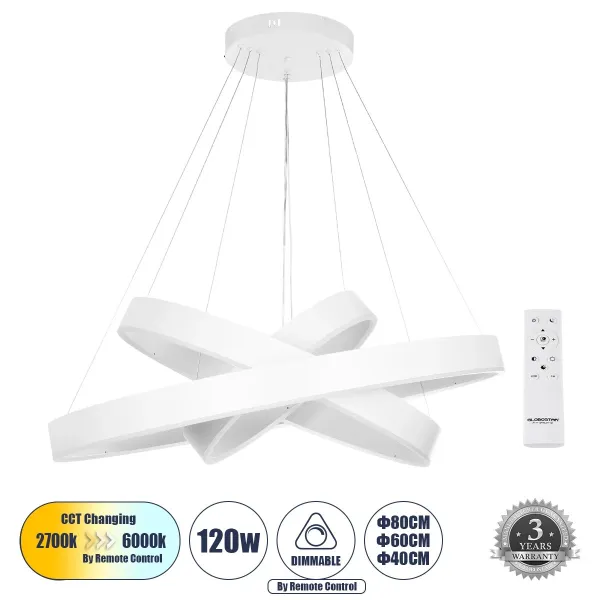 kelvo® VENOM 61189-DECO Μοντέρνο Κρεμαστό Φωτιστικό Οροφής LED 120W 14158lm 120° AC 220-240V IP20 Ρυθμιζόμενο Λευκό CCT με Χειριστήριο από 2700K έως 6000K Dimmable - Lumileds SMD Chip - Λευκό Ματ - Μ80 x Π80 x Υ60cm - 3 Χρόνια Εγγύηση