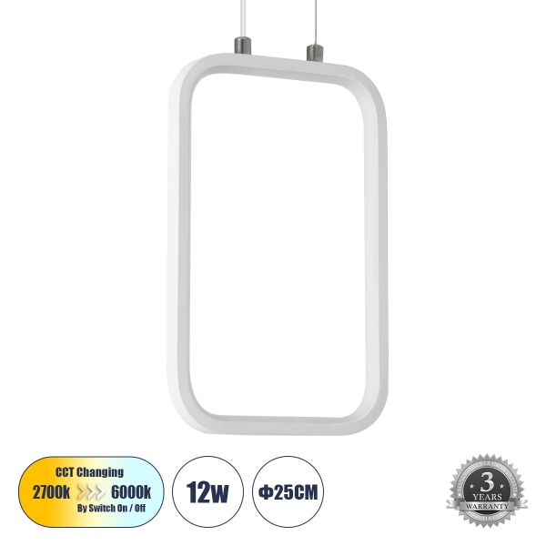 GLOBOSTAR® DEROBA 61299 Μοντέρνο Κρεμαστό Φωτιστικό Οροφής LED 12W 1320lm 360° AC 220-240V IP20 Ρυθμιζόμενο Λευκό CCT με On/Off 2700K/4500K/6000K - Lumileds SMD Chip - Λευκό - Μ16 x Π1.6 x Υ25.5cm - 3 Χρόνια Εγγύηση