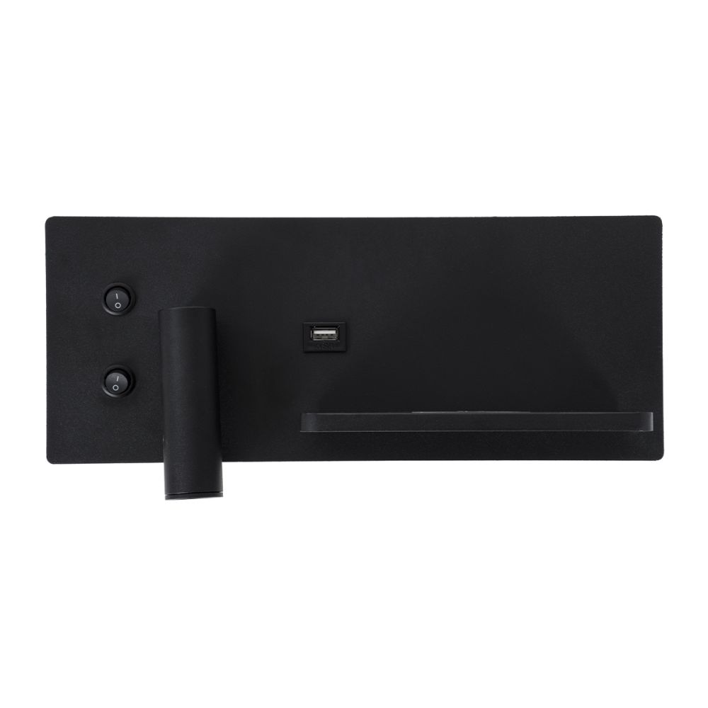 GLOBOSTAR® PALADIN 61352 Μοντέρνο Φωτιστικό Τοίχου - Απλίκα Ξενοδοχείου Reading Light με Φορτιστή USB 3A & Wireless 20W LED 6W 720lm 36° & 360° AC 220-240V IP20 Φυσικό Λευκό 4500K - Bridgelux COB Chip & TÜV SÜD Driver - Μαύρο Ματ - Μ30 x Π11 x