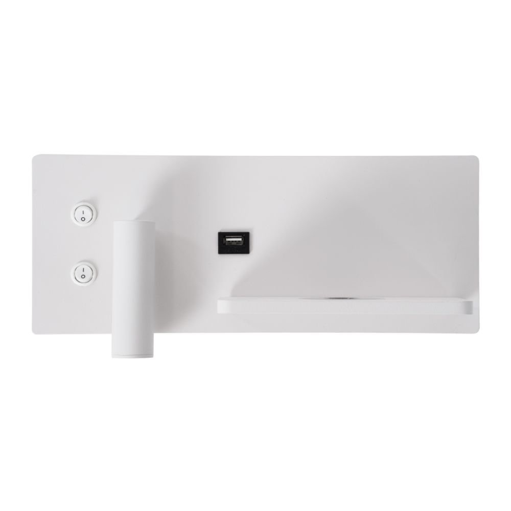 GLOBOSTAR® PALADIN 61354 Μοντέρνο Φωτιστικό Τοίχου - Απλίκα Ξενοδοχείου Reading Light με Φορτιστή USB 3A & Wireless 20W LED 6W 720lm 36° & 360° AC 220-240V IP20 Φυσικό Λευκό 4500K - Bridgelux COB Chip & TÜV SÜD Driver - Λευκό Ματ - Μ30 x Π11 x