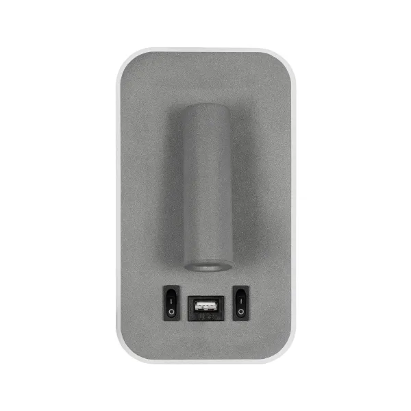 GLOBOSTAR® LADY-O 61365 Μοντέρνο Φωτιστικό Τοίχου - Απλίκα Ξενοδοχείου Reading Light με Φορτιστή USB 3A LED 10W 1000lm 36° & 360° AC 220-240V IP20 Φυσικό Λευκό 4500K - Bridgelux COB Chip & TÜV SÜD Driver - Γκρι Ματ - Μ10.5 x Π10 x Υ18.5cm - 3 Χρόν