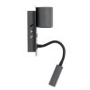 GLOBOSTAR® IBIS 61369 Μοντέρνο Φωτιστικό Τοίχου - Απλίκα Ξενοδοχείου Reading Light με Φορτιστή USB 3A LED 10W 1100lm 36° & 360° AC 220-240V IP20 Φυσικό Λευκό 4500K - Bridgelux COB Chip & TÜV SÜD Driver - Γκρι Ανθρακί Ματ - Μ10 x Π6.1 x Υ18cm - 3 Χ
