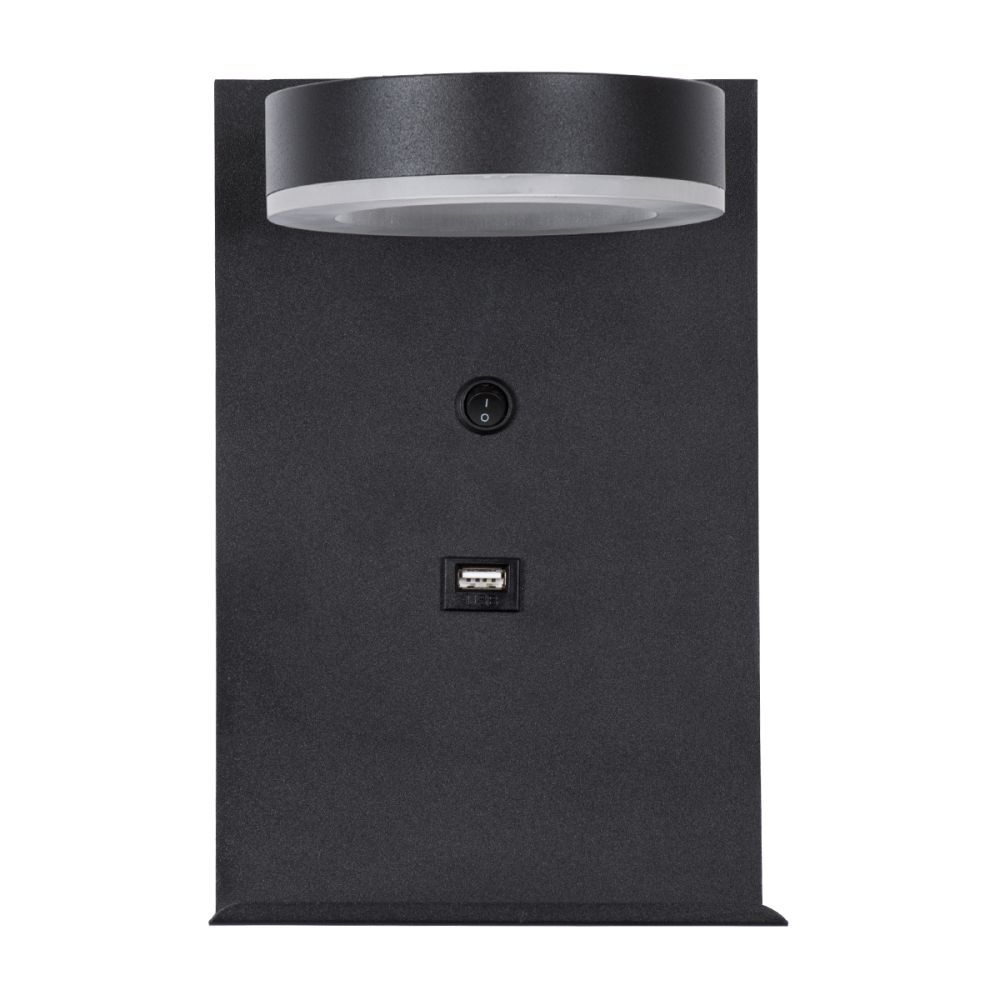 GLOBOSTAR® CROWN 61370 Μοντέρνο Φωτιστικό Τοίχου - Απλίκα Ξενοδοχείου Reading Light με Φορτιστή USB 3A LED 5W 550lm 120° AC 220-240V IP20 Φυσικό Λευκό 4500K - Bridgelux COB Chip & TÜV SÜD Driver - Μαύρο Ματ - Μ15 x Π15 x Υ23cm - 3 Χρόνια Εγγύηση