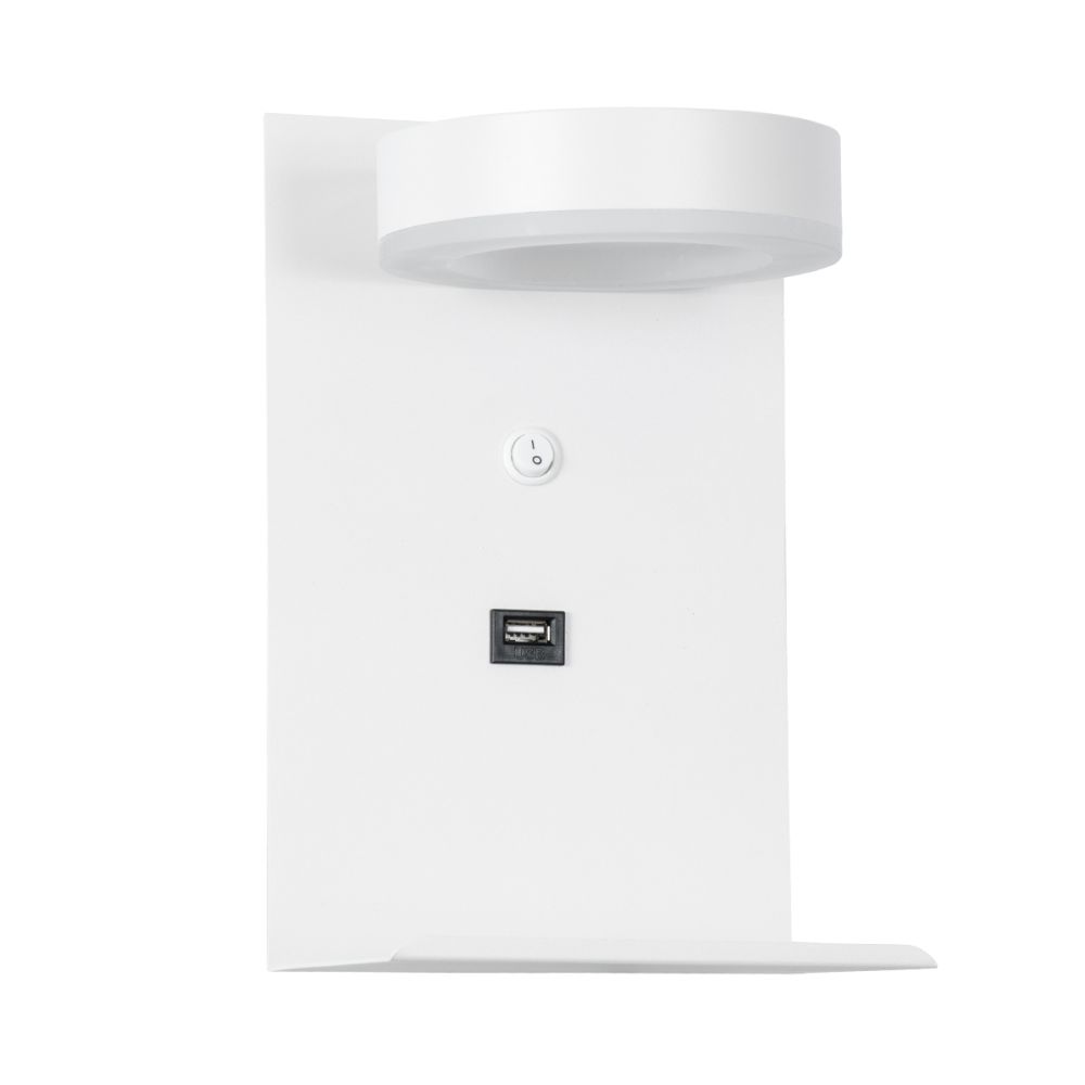 GLOBOSTAR® CROWN 61371 Μοντέρνο Φωτιστικό Τοίχου - Απλίκα Ξενοδοχείου Reading Light με Φορτιστή USB 3A LED 5W 550lm 120° AC 220-240V IP20 Φυσικό Λευκό 4500K - Bridgelux COB Chip & TÜV SÜD Driver - Λευκό Ματ - Μ15 x Π15 x Υ23cm - 3 Χρόνια Εγγύηση