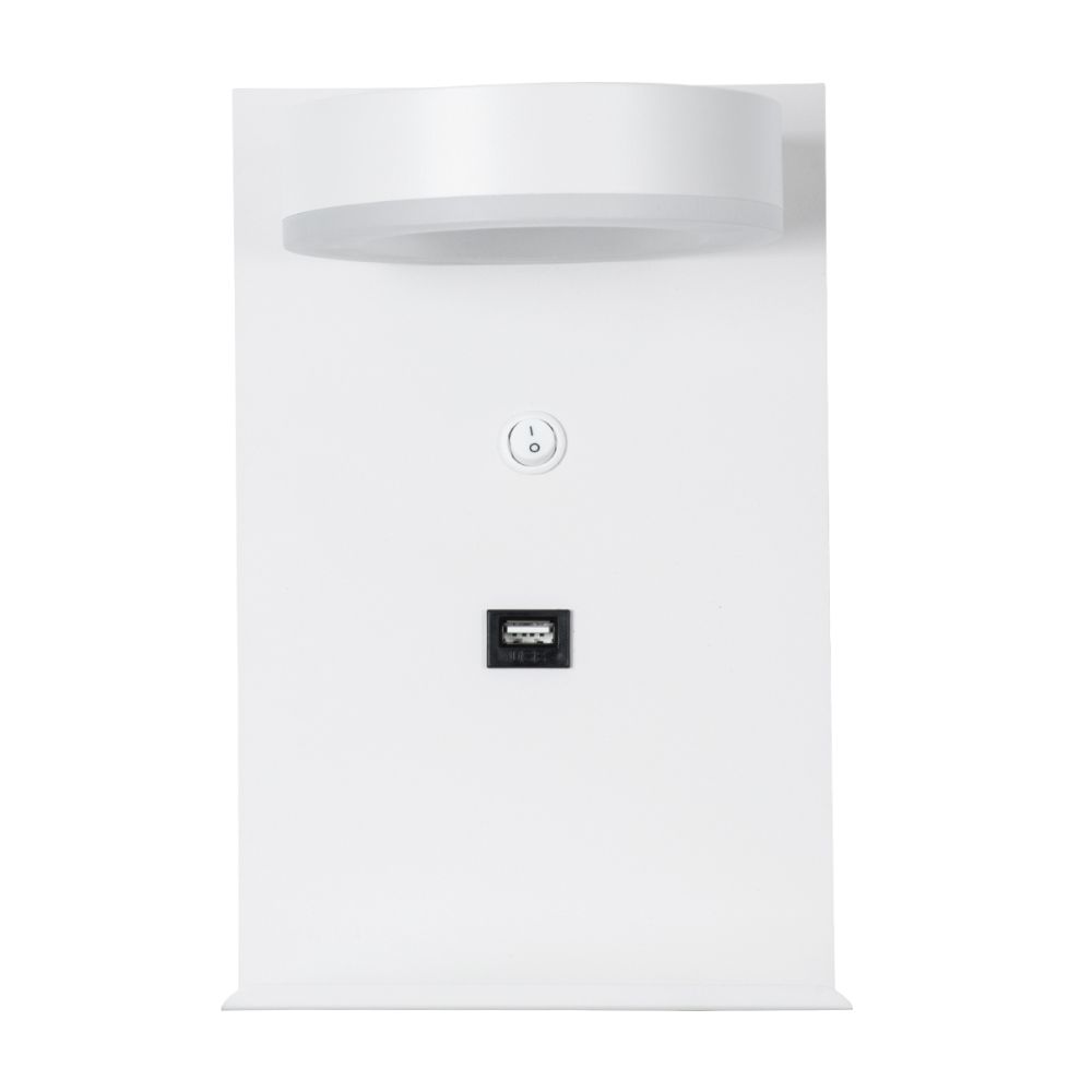 GLOBOSTAR® CROWN 61371 Μοντέρνο Φωτιστικό Τοίχου - Απλίκα Ξενοδοχείου Reading Light με Φορτιστή USB 3A LED 5W 550lm 120° AC 220-240V IP20 Φυσικό Λευκό 4500K - Bridgelux COB Chip & TÜV SÜD Driver - Λευκό Ματ - Μ15 x Π15 x Υ23cm - 3 Χρόνια Εγγύηση
