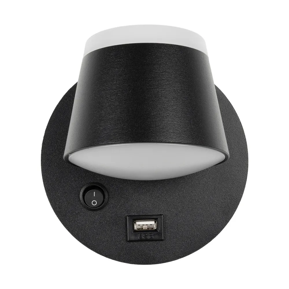 GLOBOSTAR® REGENCY 61373 Μοντέρνο Φωτιστικό Τοίχου - Απλίκα Ξενοδοχείου Reading Light με Φορτιστή USB 3A LED 8W 920lm 120° AC 220-240V IP20 Φυσικό Λευκό 4500K - Bridgelux SMD Chip & TÜV SÜD Driver - Μαύρο Ματ - Μ12 x Π12 x Υ13cm - 3 Χρόνια Εγγύηση