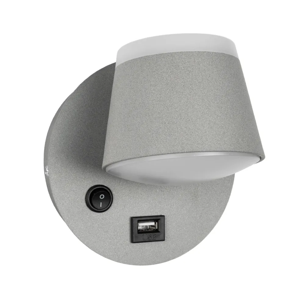 GLOBOSTAR® REGENCY 61375 Μοντέρνο Φωτιστικό Τοίχου - Απλίκα Ξενοδοχείου Reading Light με Φορτιστή USB 3A LED 8W 920lm 120° AC 220-240V IP20 Φυσικό Λευκό 4500K - Bridgelux SMD Chip & TÜV SÜD Driver - Γκρι Ανθρακί Ματ - Μ12 x Π12 x Υ13cm - 3 Χρόνια Εγγύ