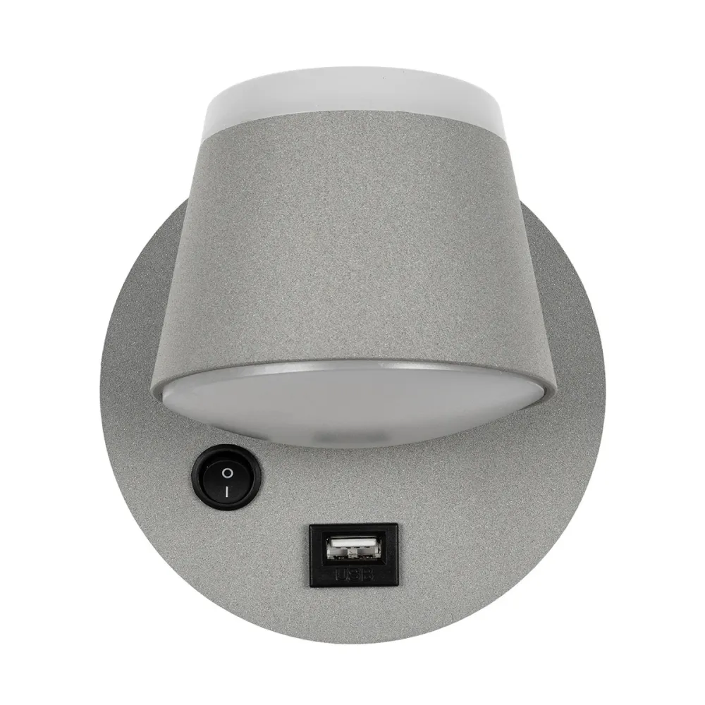 GLOBOSTAR® REGENCY 61375 Μοντέρνο Φωτιστικό Τοίχου - Απλίκα Ξενοδοχείου Reading Light με Φορτιστή USB 3A LED 8W 920lm 120° AC 220-240V IP20 Φυσικό Λευκό 4500K - Bridgelux SMD Chip & TÜV SÜD Driver - Γκρι Ανθρακί Ματ - Μ12 x Π12 x Υ13cm - 3 Χρόνια Εγγύ