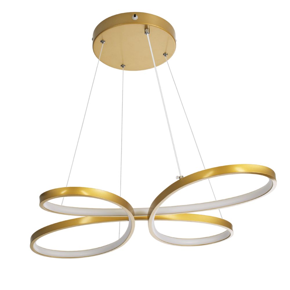 GLOBOSTAR® BUTTERFLY 61393 Μοντέρνο Κρεμαστό Φωτιστικό Οροφής LED 75W 7500lm 300° AC 220-240V IP20 Ρυθμιζόμενο Λευκό CCT με Χειριστήριο από 2700K έως 6000K Dimmable - Lumileds SMD Chip - Χρυσό Βούρτσας - Μ70 x Π55 x Υ4cm - 3 Χρόνια Εγγύηση