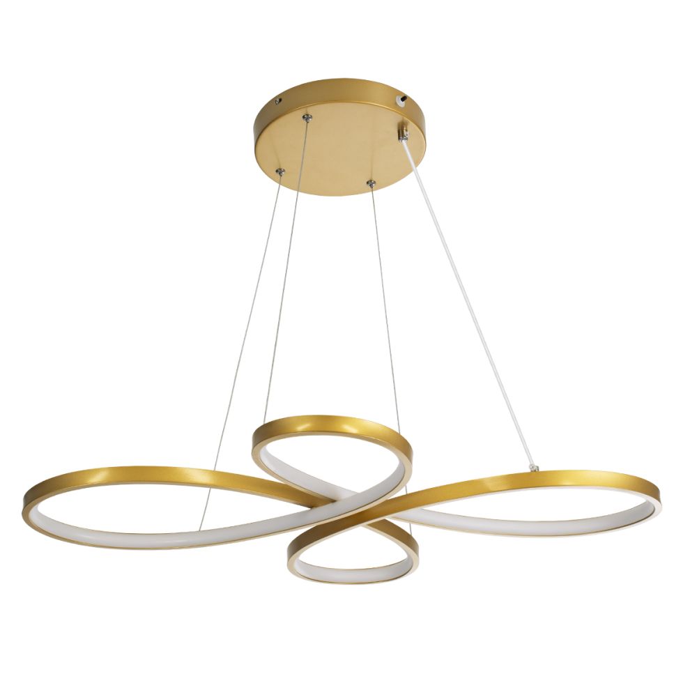 GLOBOSTAR® BUTTERFLY 61393 Μοντέρνο Κρεμαστό Φωτιστικό Οροφής LED 75W 7500lm 300° AC 220-240V IP20 Ρυθμιζόμενο Λευκό CCT με Χειριστήριο από 2700K έως 6000K Dimmable - Lumileds SMD Chip - Χρυσό Βούρτσας - Μ70 x Π55 x Υ4cm - 3 Χρόνια Εγγύηση