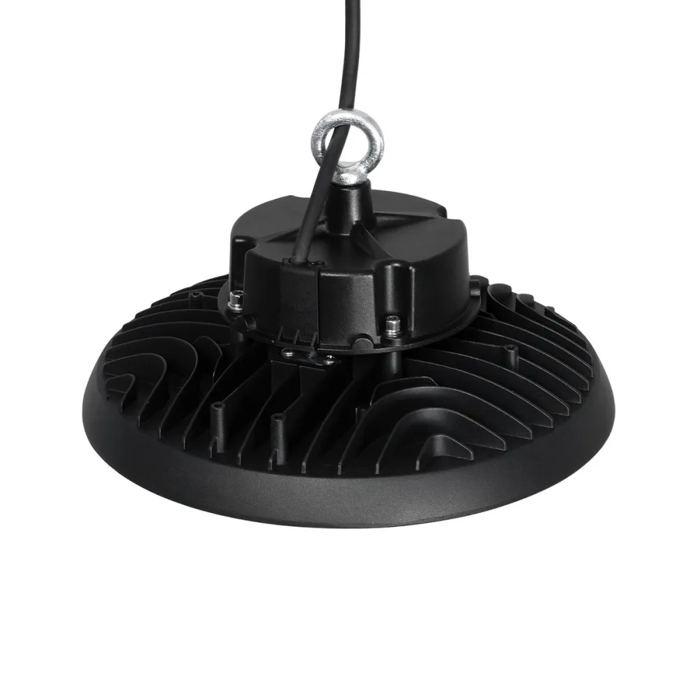 GLOBOSTAR® INDUSTRY 61500 Βιομηχανικό Φωτιστικό Καμπάνα High Bay UFO LED 100W 15000lm SDCM<5 90° AC 85-265V Αδιάβροχο IP65 IK08 Φυσικό Λευκό 5000K - 175 x Sanan Opto SMD Chip & TÜV SÜD Driver - Μαύρο Χυτό Αλουμίνιο - Μ26.5 x Π26.5 x Υ15cm - 5 Χρόνι
