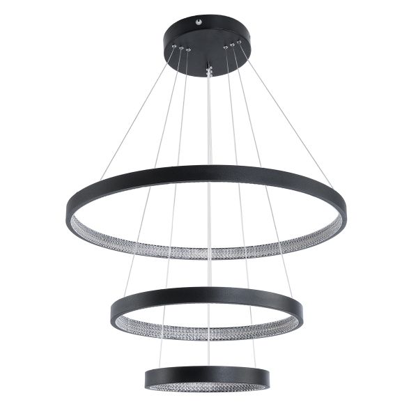 GLOBOSTAR® DIAMOND TRIO 61523 Μοντέρνο Κρεμαστό Φωτιστικό Οροφής LED 100W 11200lm 360° AC 220-240V IP20 Ρυθμιζόμενο Λευκό CCT με Χειριστήριο από 2700K έως 6000K Dimmable - Lumileds SMD Chip - Μαύρο - Μ60 x Π60 x Υ90cm - 3 Χρόνια Εγγύηση