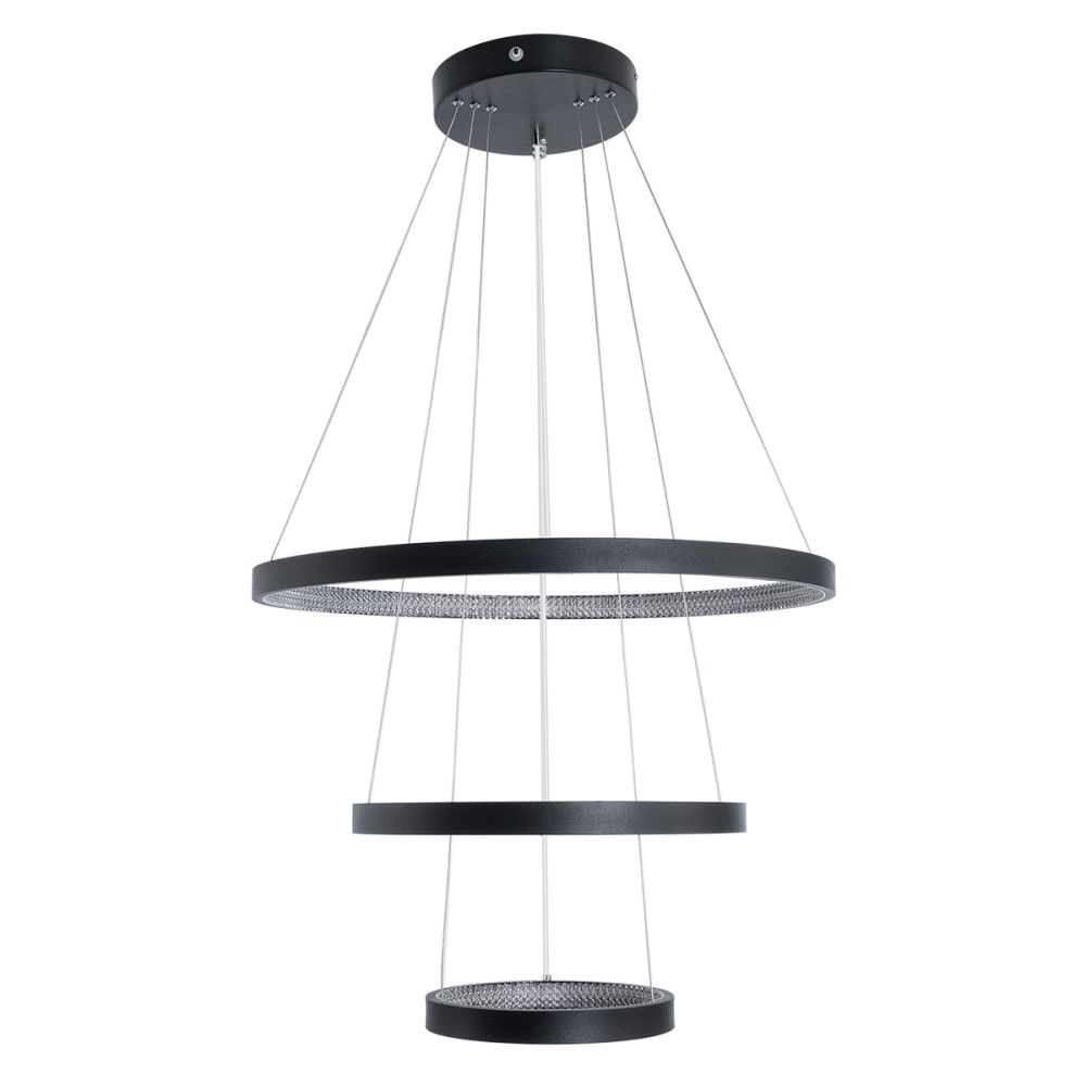 GLOBOSTAR® DIAMOND TRIO 61523 Μοντέρνο Κρεμαστό Φωτιστικό Οροφής LED 100W 11200lm 360° AC 220-240V IP20 Ρυθμιζόμενο Λευκό CCT με Χειριστήριο από 2700K έως 6000K Dimmable - Lumileds SMD Chip - Μαύρο Ματ - Μ90 x Π90 x Υ90cm - 3 Χρόνια Εγγύηση