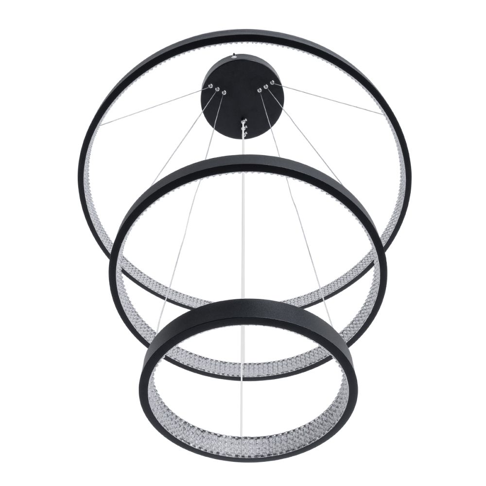 GLOBOSTAR® DIAMOND TRIO 61523 Μοντέρνο Κρεμαστό Φωτιστικό Οροφής LED 100W 11200lm 360° AC 220-240V IP20 Ρυθμιζόμενο Λευκό CCT με Χειριστήριο από 2700K έως 6000K Dimmable - Lumileds SMD Chip - Μαύρο Ματ - Μ90 x Π90 x Υ90cm - 3 Χρόνια Εγγύηση