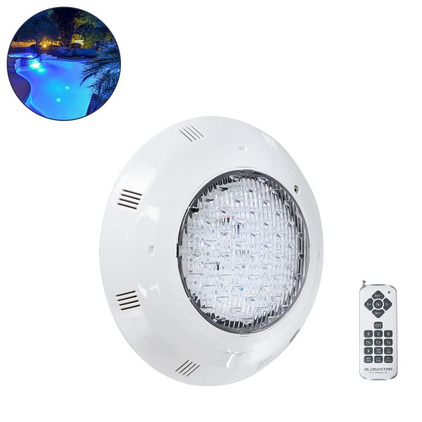 GloboStar® POOLETI 61542 PRO Φωτιστικό Πισίνας LED 25W 1750lm 120° AC 12V Αδιάβροχο IP68 IK06 Tempered Glass Φ30 x Υ6.5cm RGB με Ασύρματο Χειριστήριο RF 2.4Ghz Εμβέλειας 60 Μέτρων - Bridgelux Chip - 2 Meter VDE Certified Cable - 3 Years Warranty