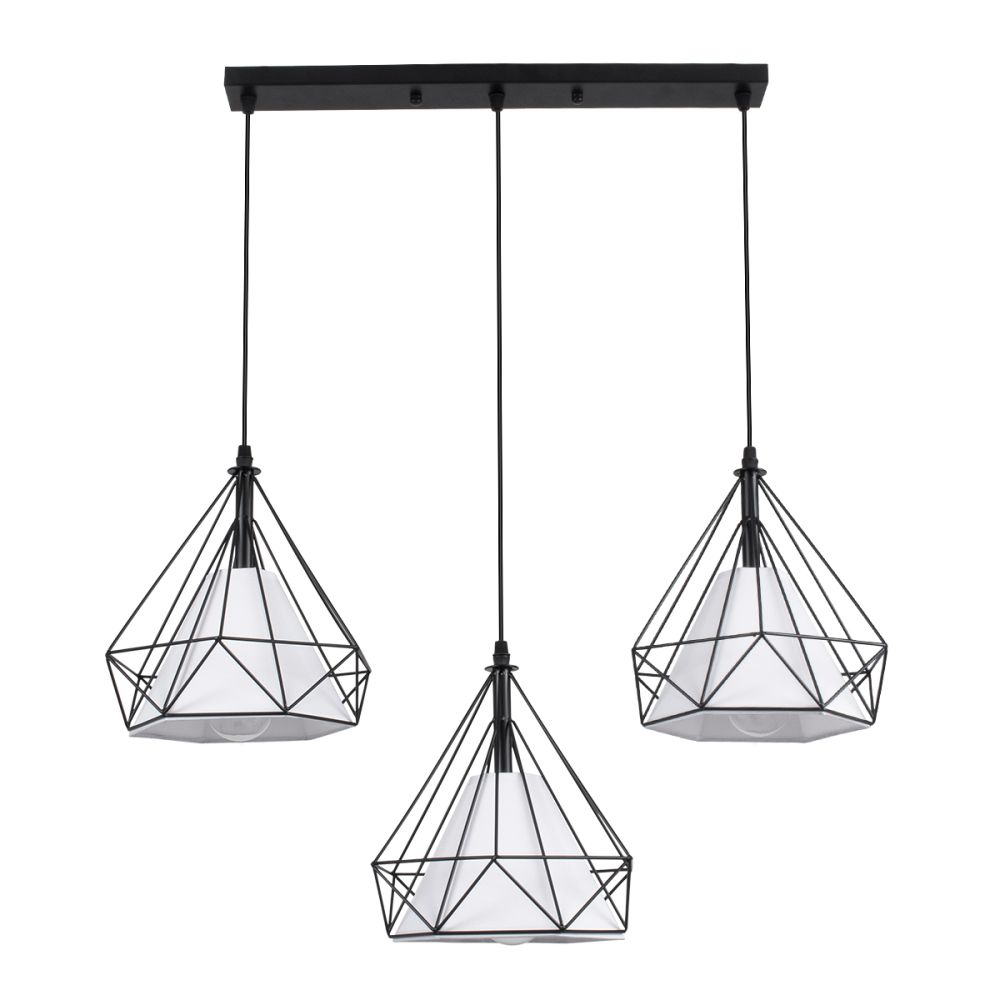 GLOBOSTAR® EIFFEL 61569 Vintage Κρεμαστό Φωτιστικό Οροφής με Ντουί 3 x E27 AC 220-240V IP20 - Μαύρο & Λευκό - Μ68 x Π25 x Υ130cm