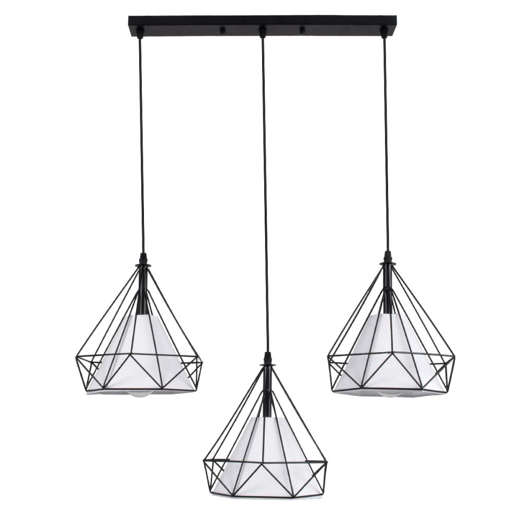 GLOBOSTAR® EIFFEL 61569 Vintage Κρεμαστό Φωτιστικό Οροφής με Ντουί 3 x E27 AC 220-240V IP20 - Μαύρο & Λευκό - Μ68 x Π25 x Υ130cm