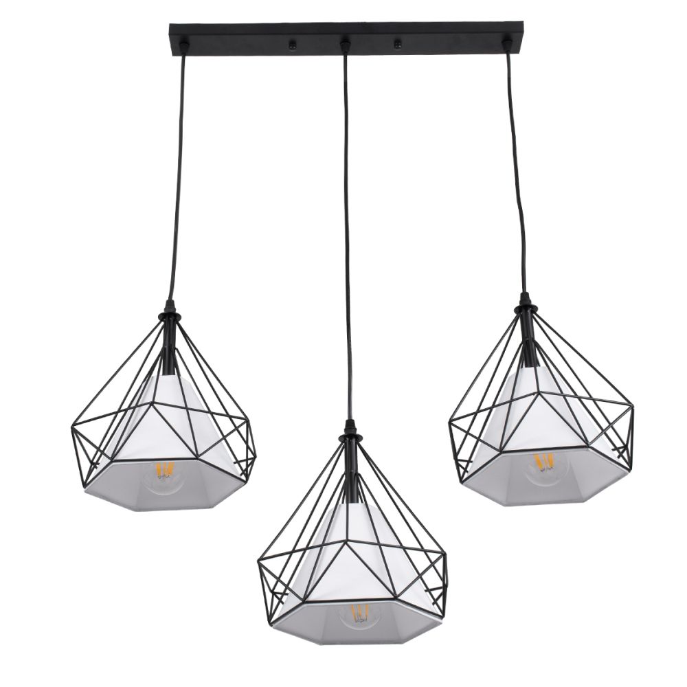 GLOBOSTAR® EIFFEL 61569 Vintage Κρεμαστό Φωτιστικό Οροφής με Ντουί 3 x E27 AC 220-240V IP20 - Μαύρο & Λευκό - Μ68 x Π25 x Υ130cm