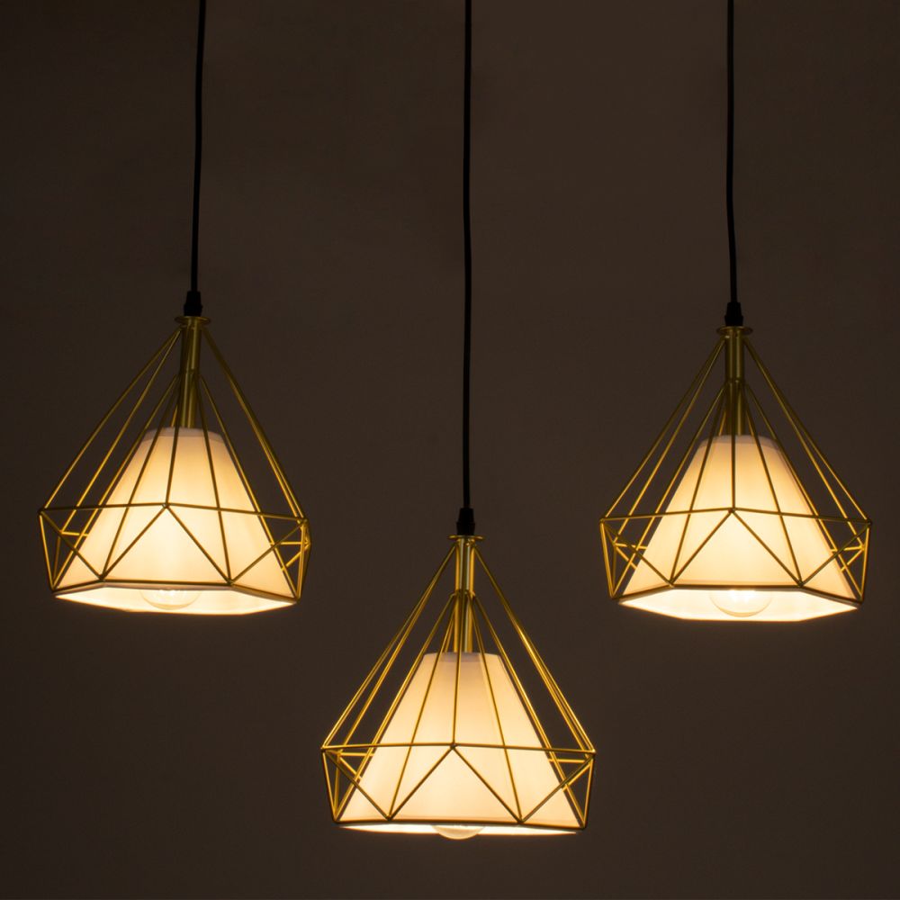 GLOBOSTAR® EIFFEL 61571 Vintage Κρεμαστό Φωτιστικό Οροφής με Ντουί 3 x E27 AC 220-240V IP20 - Χρυσό & Λευκό - Μ68 x Π25 x Υ130cm