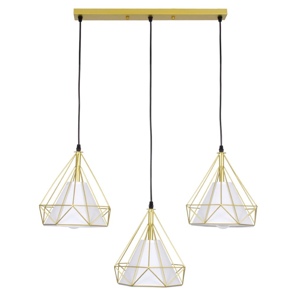 GLOBOSTAR® EIFFEL 61571 Vintage Κρεμαστό Φωτιστικό Οροφής με Ντουί 3 x E27 AC 220-240V IP20 - Χρυσό & Λευκό - Μ68 x Π25 x Υ130cm