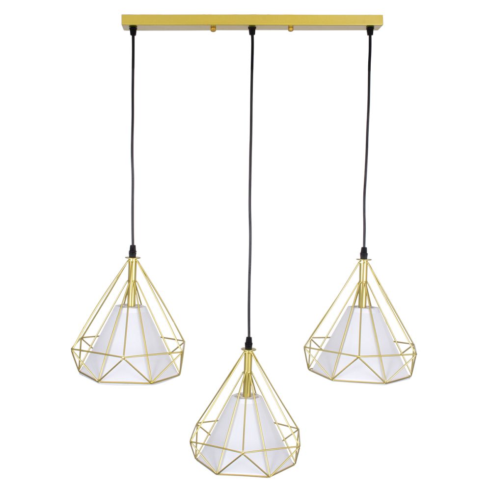 GLOBOSTAR® EIFFEL 61571 Vintage Κρεμαστό Φωτιστικό Οροφής με Ντουί 3 x E27 AC 220-240V IP20 - Χρυσό & Λευκό - Μ68 x Π25 x Υ130cm