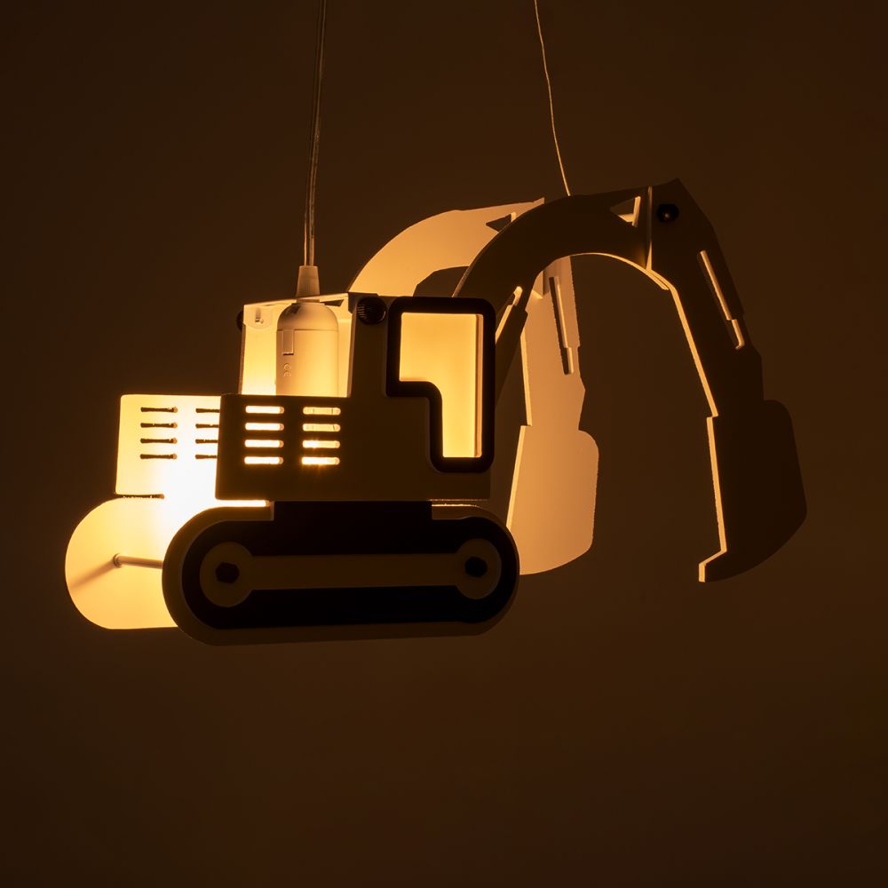 GLOBOSTAR® EXCAVATOR 61579 Παιδικό Κρεμαστό Φωτιστικό Οροφής με Ντουί 1 x E27 AC 220-240V IP20 - Κίτρινο & Μαύρο - Μ45 x Π15.5 x Υ27cm