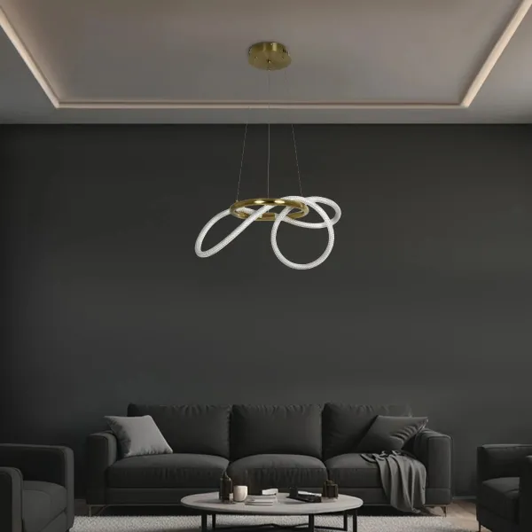 kelvo® GLOW 61657 Μοντέρνο Κρεμαστό Φωτιστικό Οροφής LED 30W 3000lm 360° AC 220-240V IP20 Ρυθμιζόμενο Λευκό CCT με Χειριστήριο από 2700K έως 6000K Dimmable - Lumileds SMD Chip - Χρυσό Πλατίνα & Λευκό Νήμα - Μ40 x Π40 x Υ35cm - 3 Χρόνια Εγγύηση