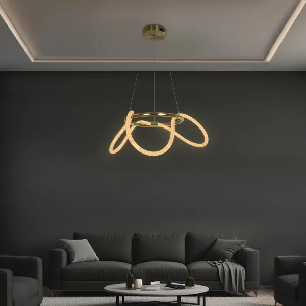 kelvo® GLOW 61658 Μοντέρνο Κρεμαστό Φωτιστικό Οροφής LED 36W 3600lm 360° AC 220-240V IP20 Ρυθμιζόμενο Λευκό CCT με Χειριστήριο από 2700K έως 6000K Dimmable - Lumileds SMD Chip - Χρυσό Πλατίνα & Λευκό Νήμα - Μ60 x Π60 x Υ45cm - 3 Χρόνια Εγγύηση