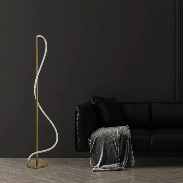 kelvo® GLOW 61686 Μοντέρνο Επιδαπέδιο Φωτιστικό LED 30W 3000lm 360° AC 220-240V IP20 Ρυθμιζόμενο Λευκό CCT με Αφή 2700K/4500K/6000K Dimmable - Lumileds SMD Chip - Χρυσό Πλατίνα & Λευκό Νήμα - Μ45 x Π45 x Υ160cm - 3 Χρόνια Εγγύηση